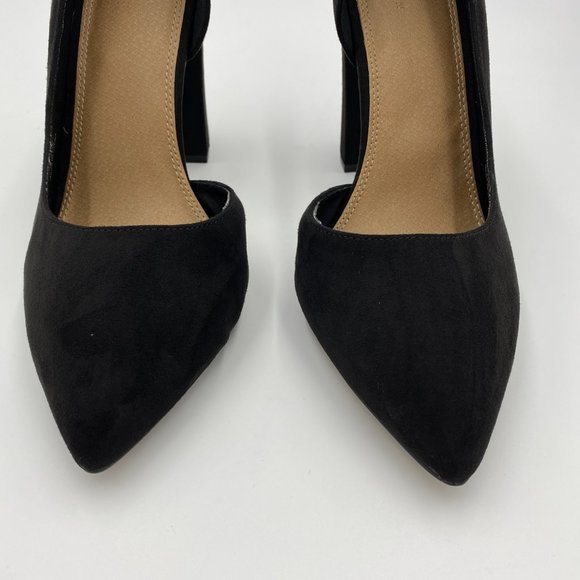 ASOS Black Pointed Toe Heel Pumps D’orsay Suede Block Heel NWOT - Picture 4 of 10